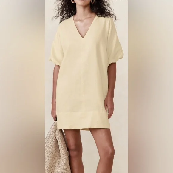 BR Banana Republic logo Livia Linen Mini Dress Butter Yellow NWT Small Petite BR Banana Republic logo Livia Linen Mini Dress Butter Yellow NWT Small Petite